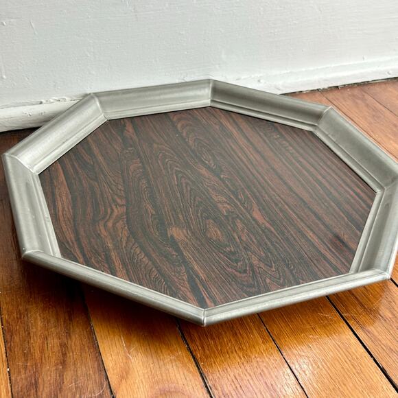 Vintage 60s Gotham Pewter and Formica Octagon Cocktail Tray MCM Mad Men Bar Tray - Picture 1 of 14
